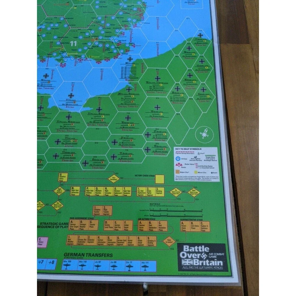 Laminated TSR 1983 Battle Over Britain Map And British Airfield Display